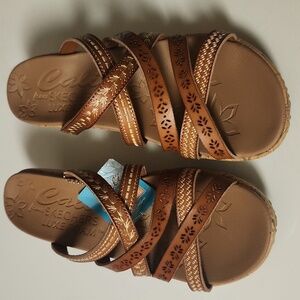 Skechers Brown Sandals with Woven Leather Design